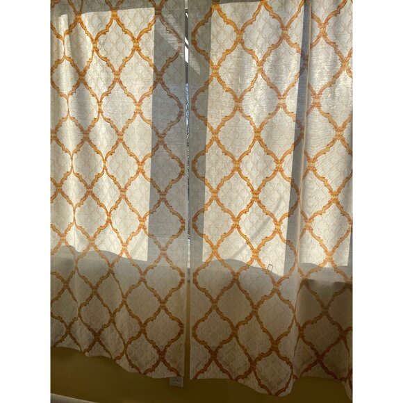 Vintage pair of 80s curtains, yellow gold, white lattice, Hollywood Regency - Picture 4 of 9
